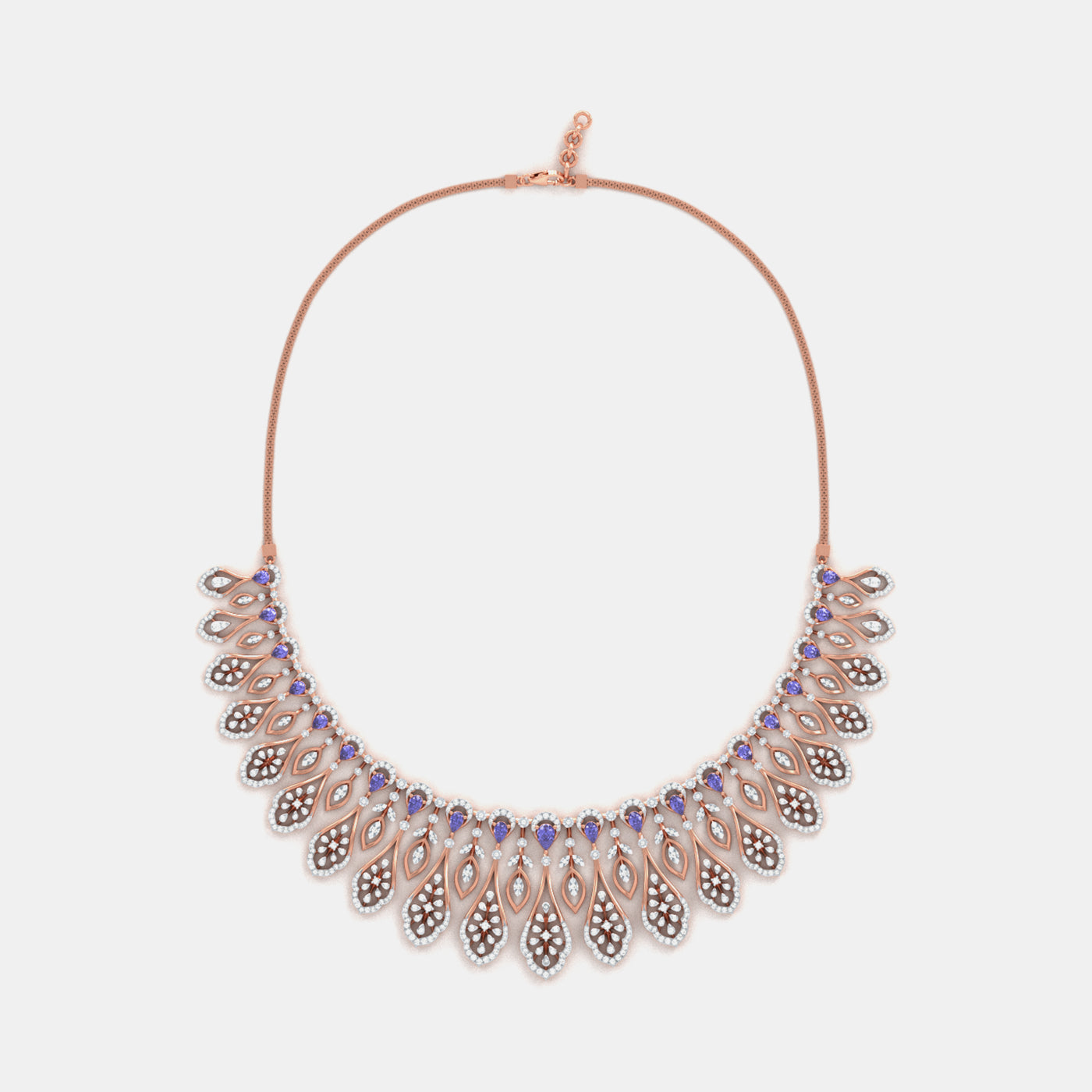 Peacock Feather Moissanite Collar Necklace In Rose Gold