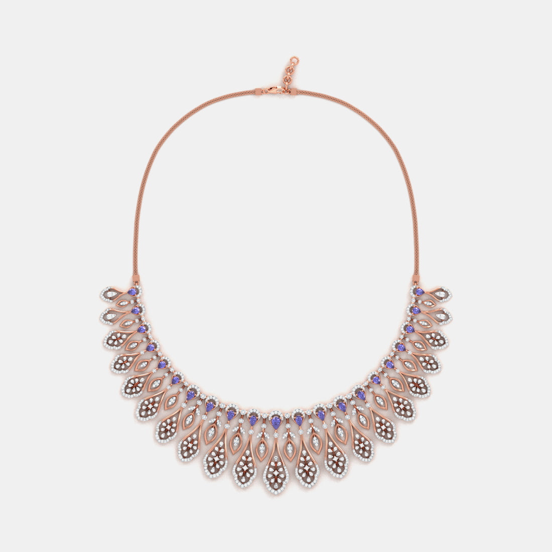 Peacock Feather Moissanite Collar Necklace In Rose Gold