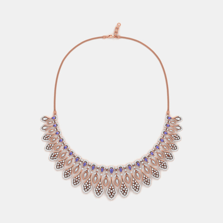 Peacock Feather Moissanite Collar Necklace In Rose Gold