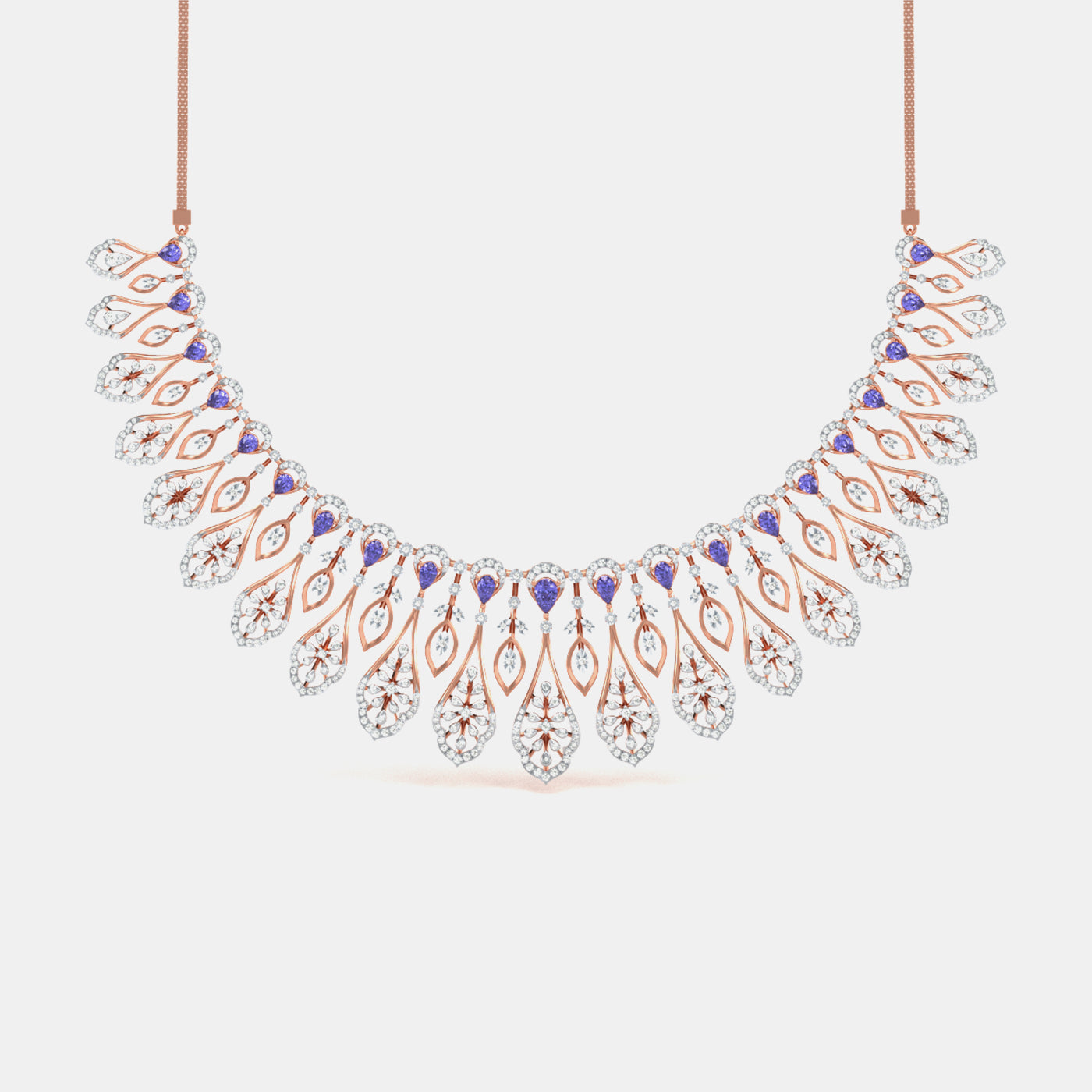 Peacock Feather Moissanite Collar Necklace In Rose Gold