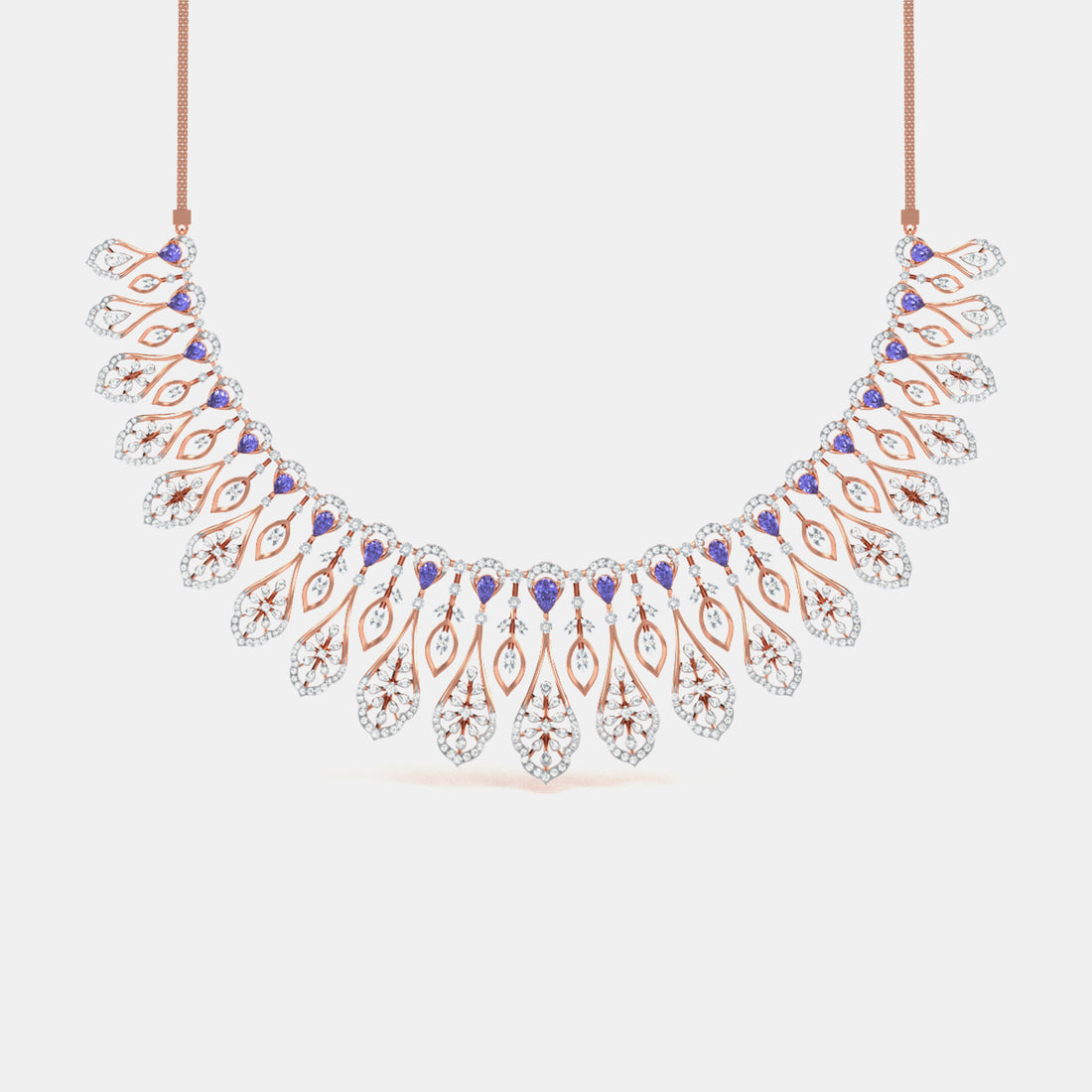 Peacock Feather Moissanite Collar Necklace In Rose Gold