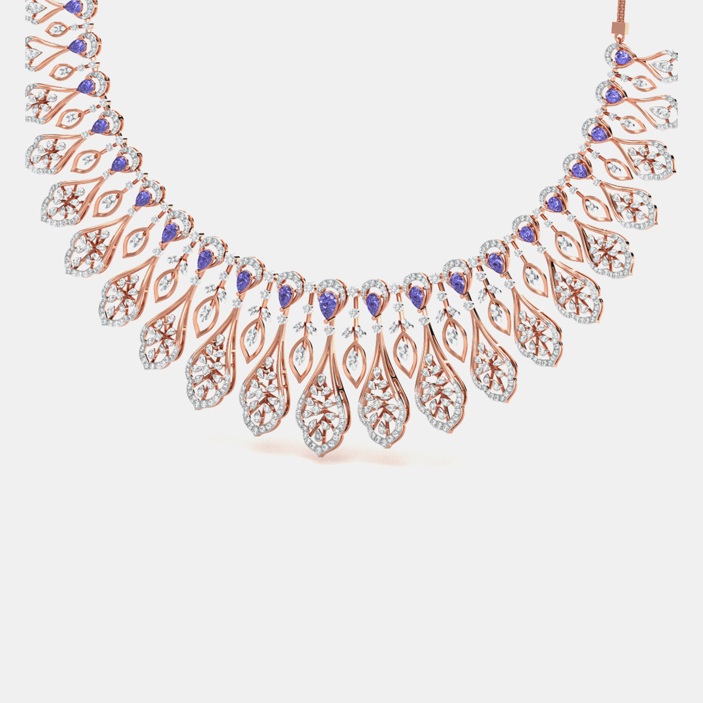 Peacock Feather Moissanite Collar Necklace In Rose Gold