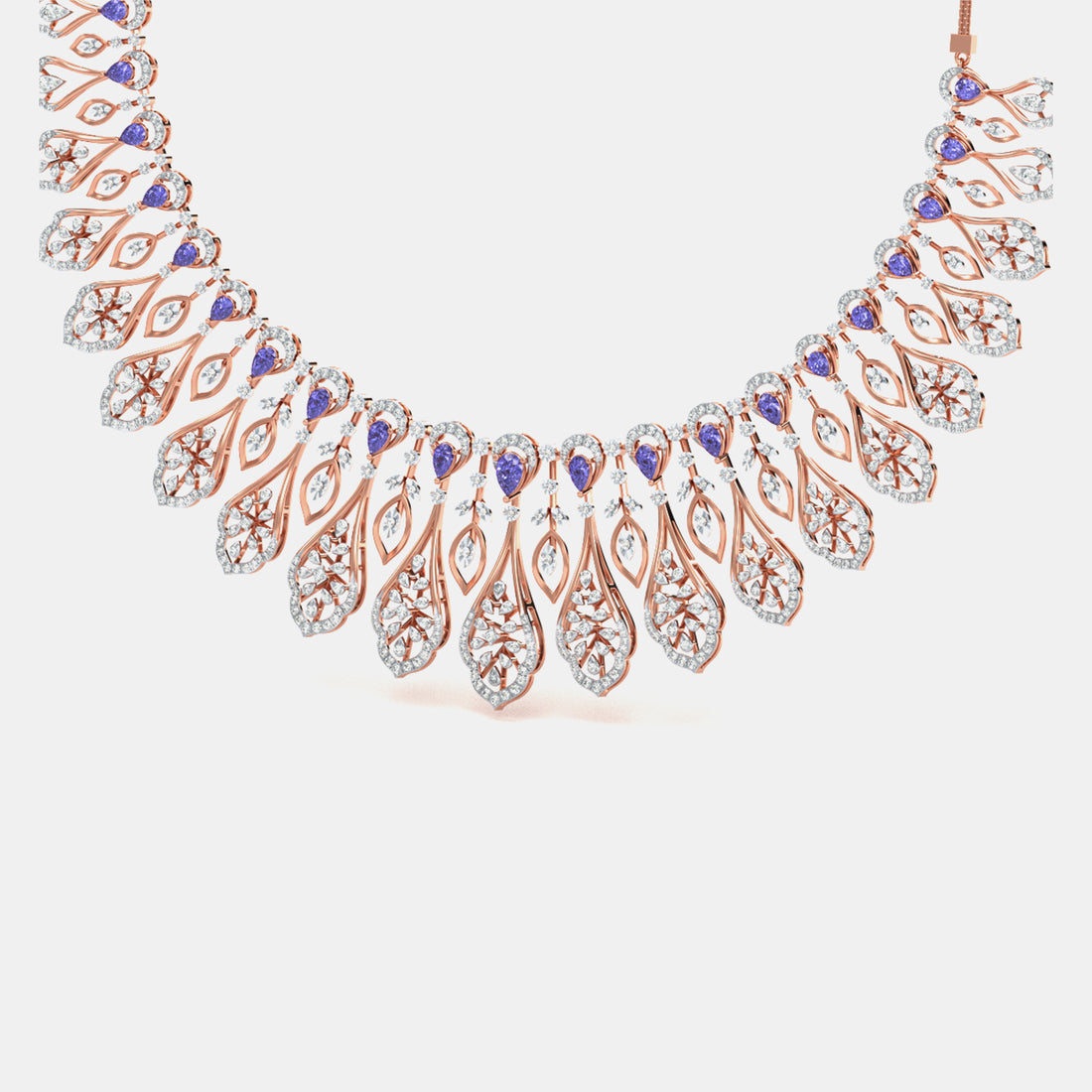Peacock Feather Moissanite Collar Necklace In Rose Gold
