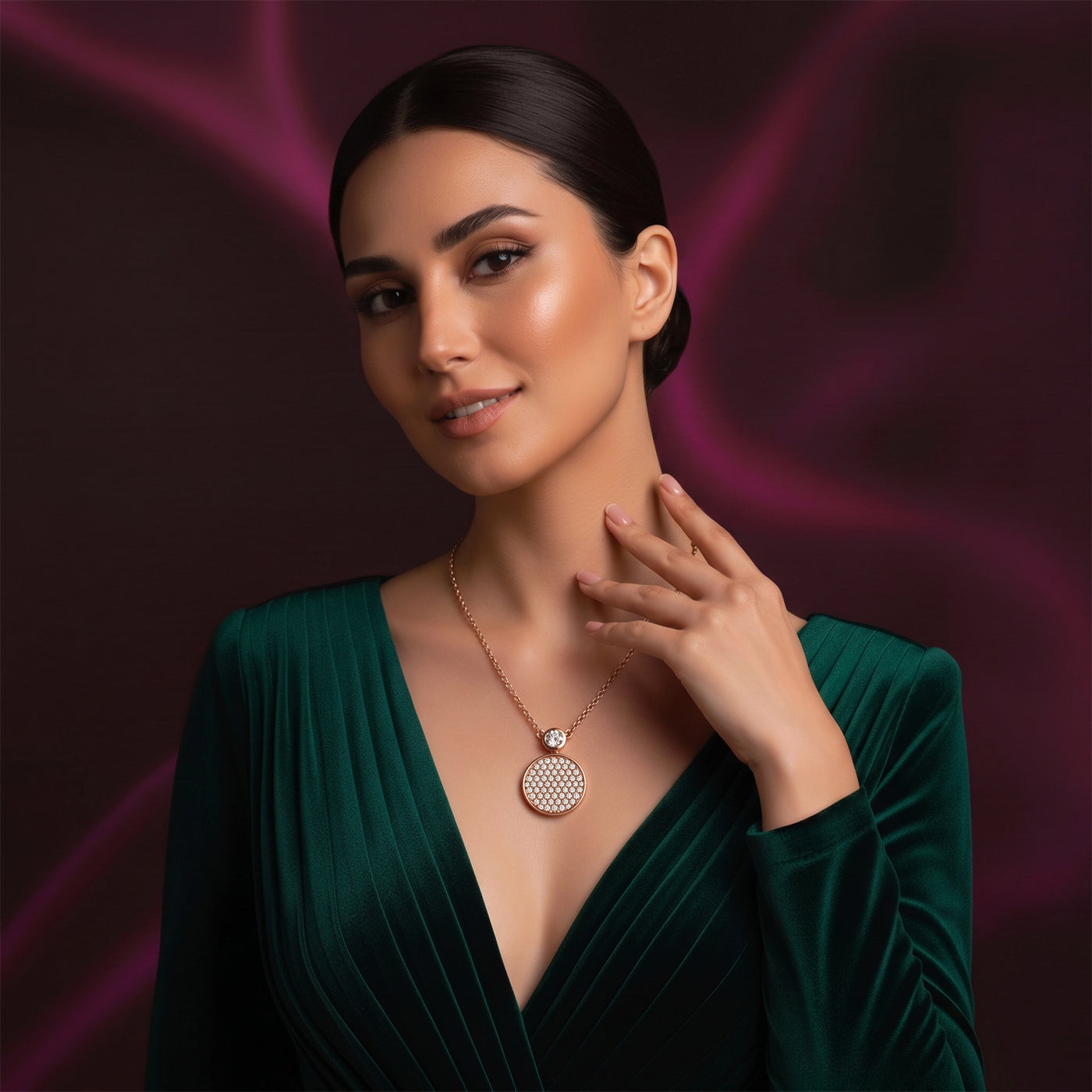 Circle Pave Moissanite Pendant In Rose Gold