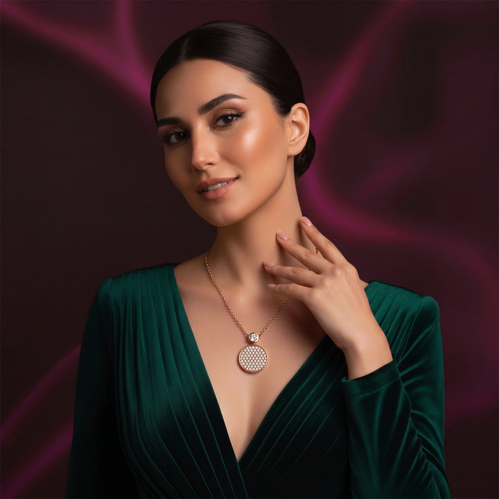 Circle Pave Moissanite Pendant In Rose Gold