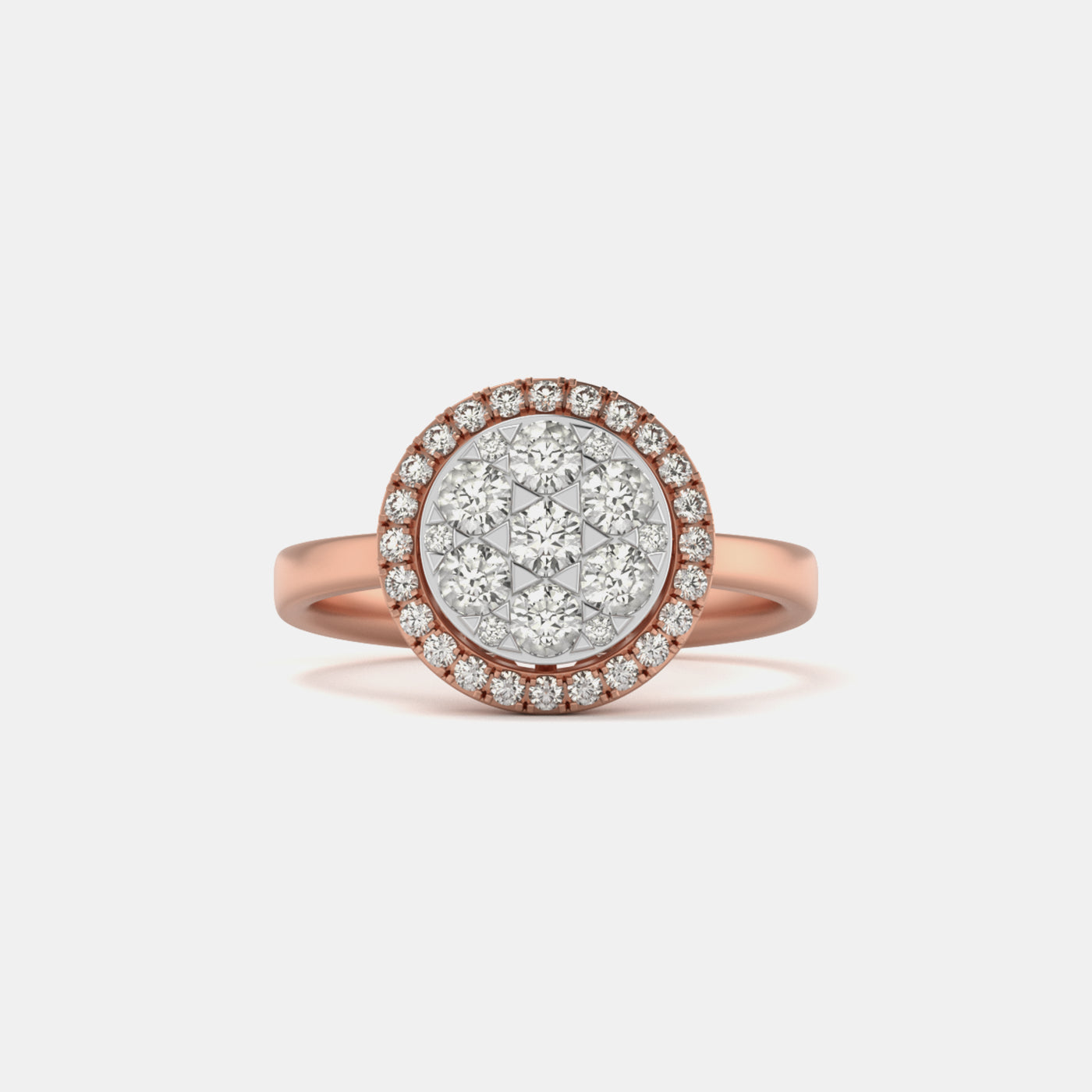 Round Cluster Halo Ring In Rose Gold