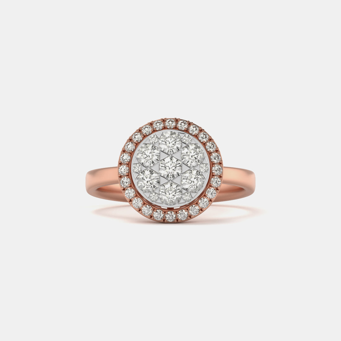 Round Cluster Halo Ring In Rose Gold