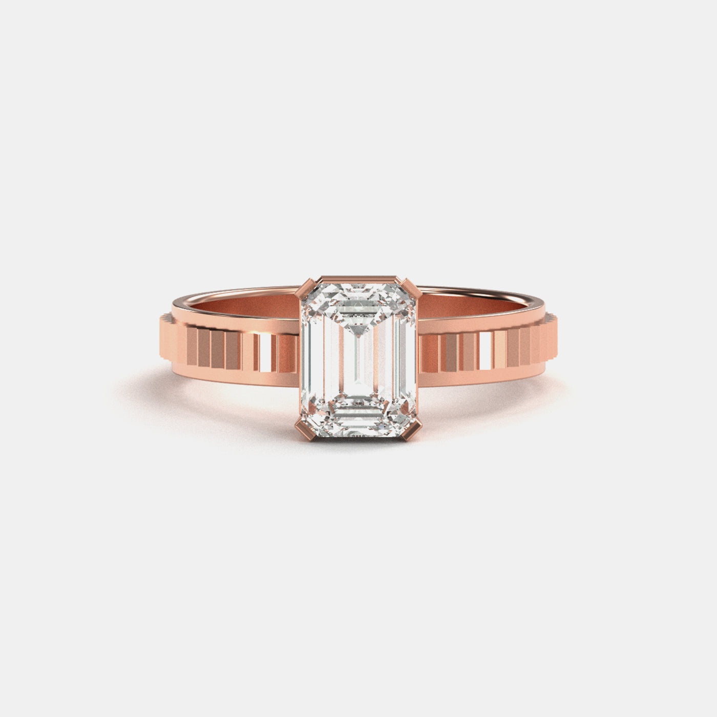 Emerald Cut Bezel Solitaire Ring In Rose Gold