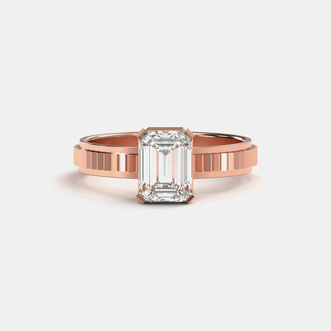 Emerald Cut Bezel Solitaire Ring In Rose Gold