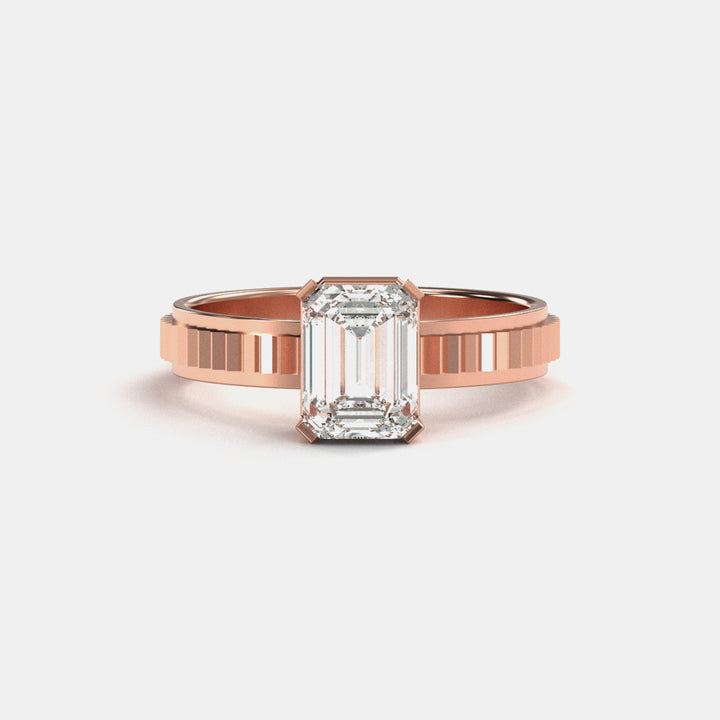 Emerald Cut Bezel Solitaire Ring In Rose Gold