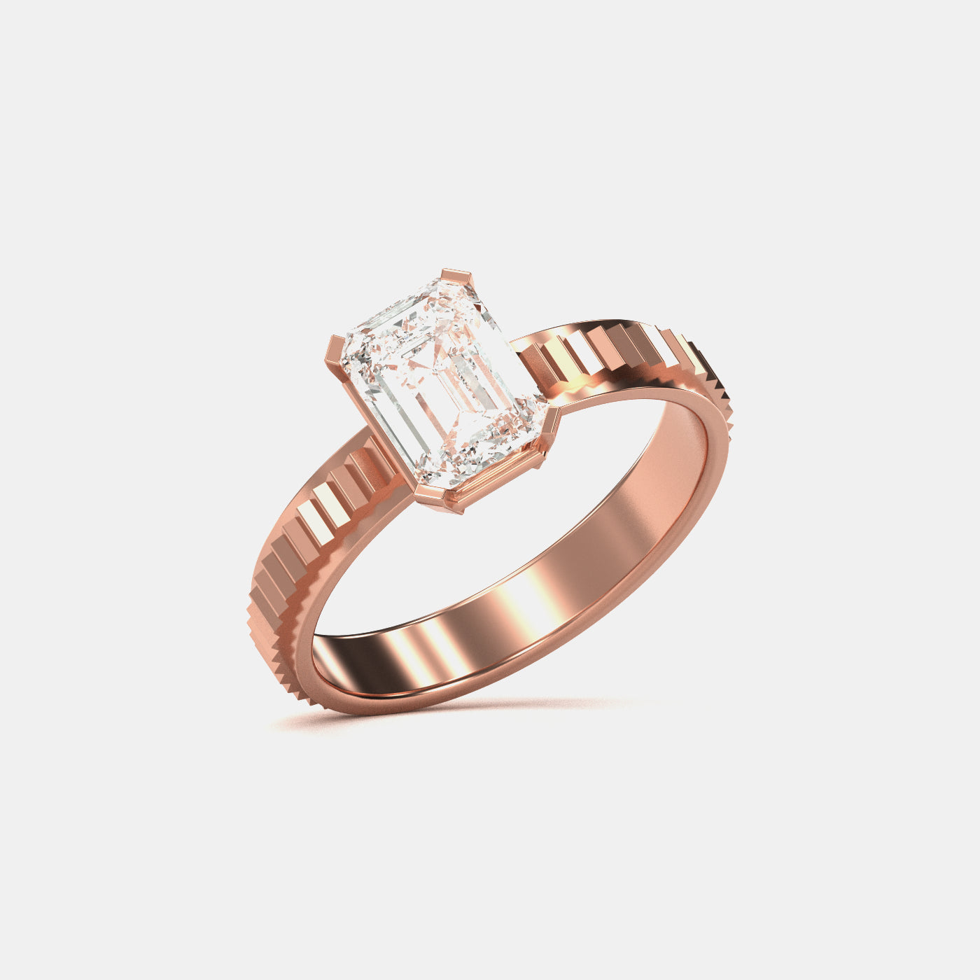 Emerald Cut Bezel Solitaire Ring In Rose Gold