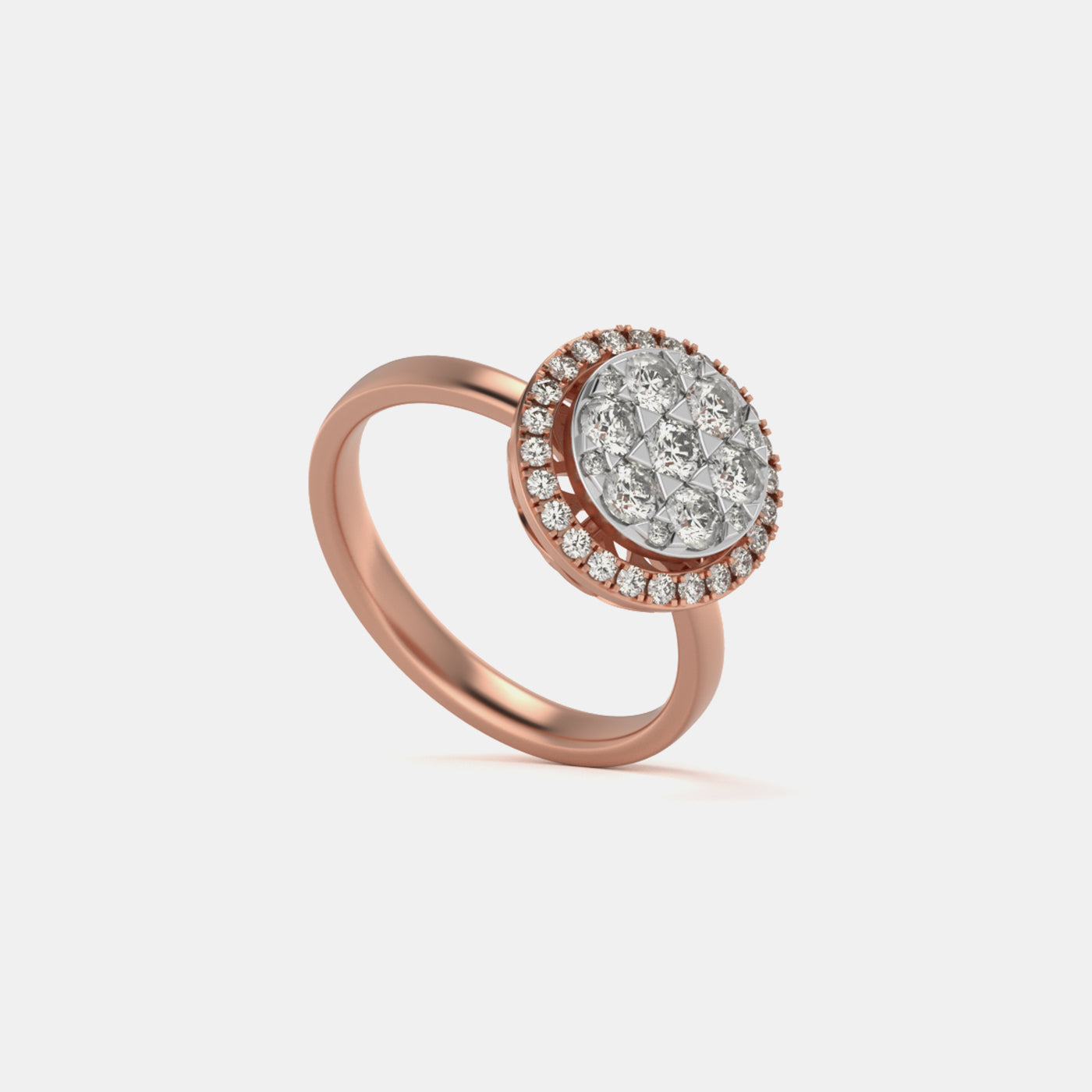 Round Cluster Halo Ring In Rose Gold