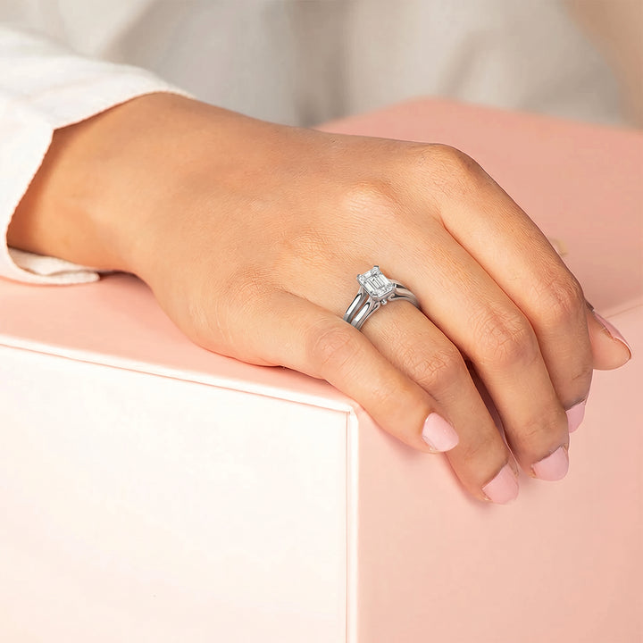 Square Solitaire Moissanite Ring In Silver