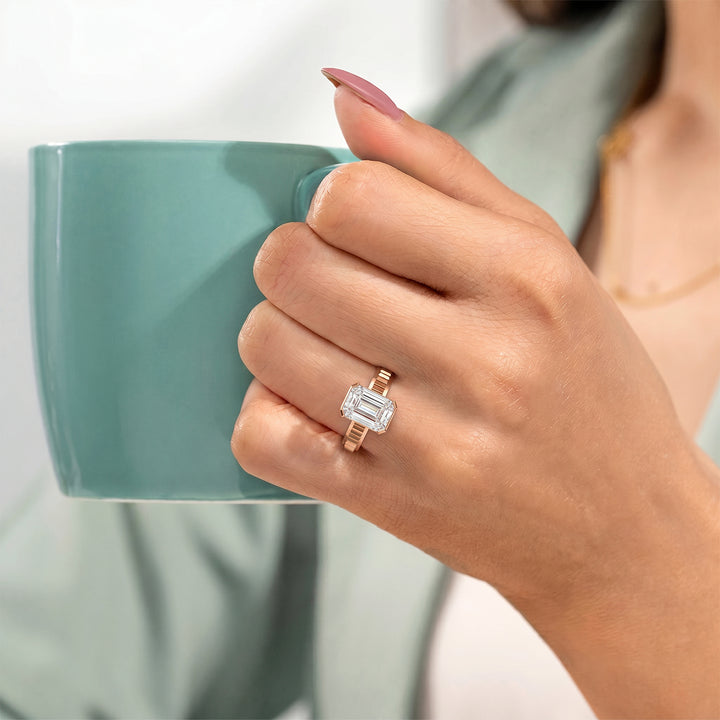 Emerald Cut Bezel Solitaire Ring In Rose Gold