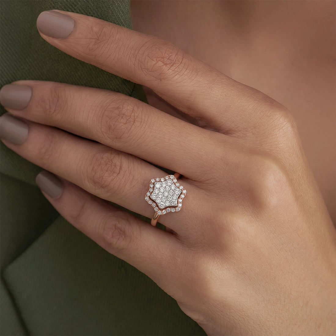 Hexagon Pave Cluster Ring In Rose Gold
